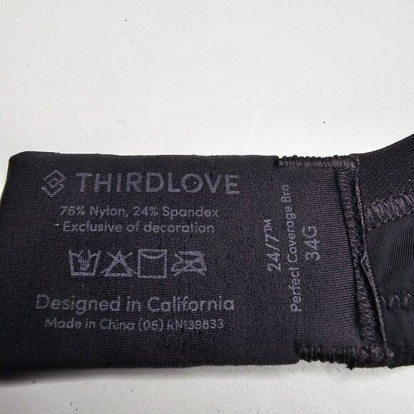 Thirdlove 34G Black 24/7 Perfect Coverage Bra Lightly Lined Underwire T Shirt - Picture 8 of 8